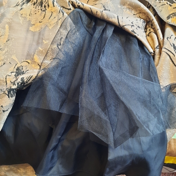 🛍 Aidan Mattox Metallic Gold Floral Jacquard Maxi Evening Gown Size 14 - Picture 10 of 15